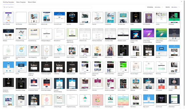 Eine Ansicht der Templates in KlickTipp