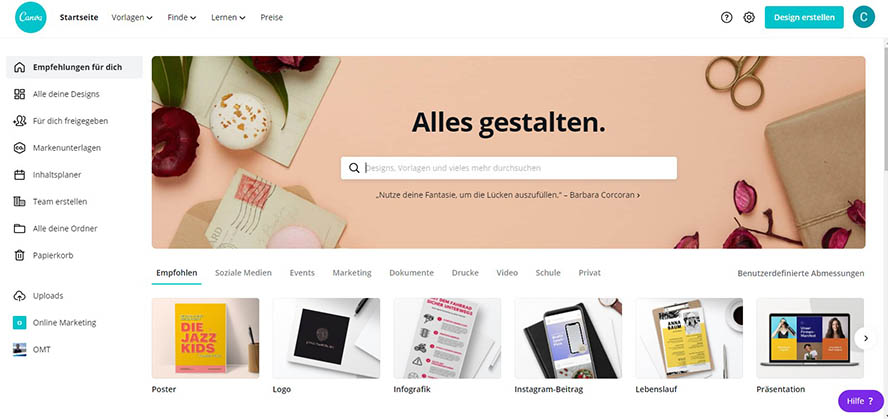 Canva Startseite