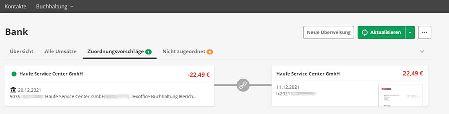 Ansicht automatische Zahlungszuordnung