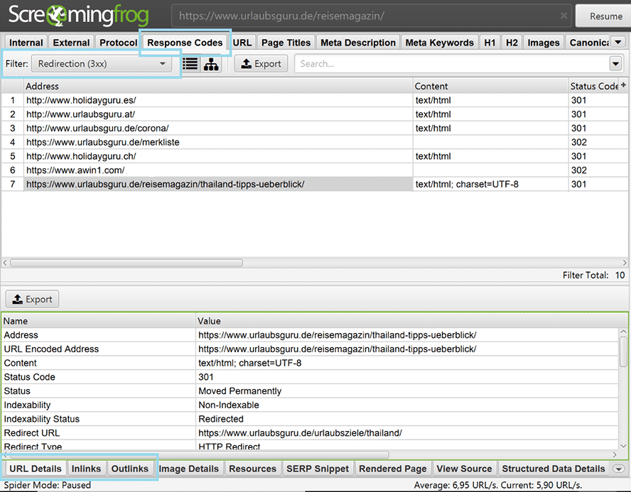 screaming frog redirect chains