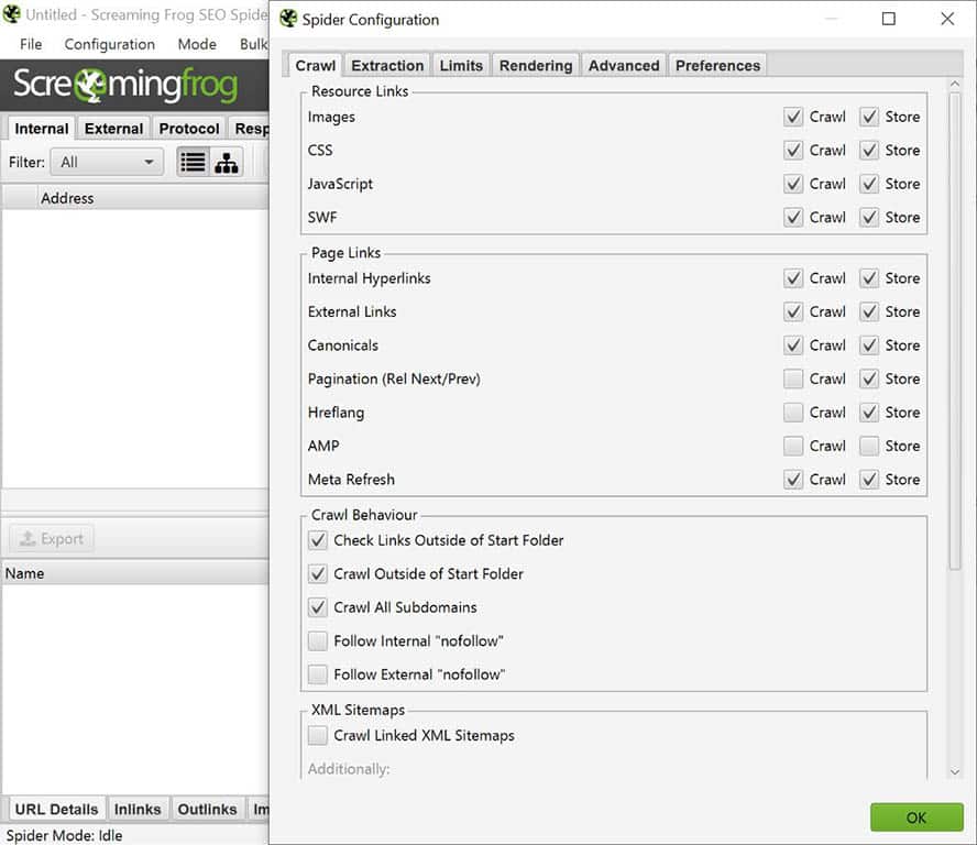 screaming frog crawl configuration