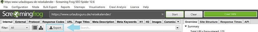 screaming frog exporting crawled data