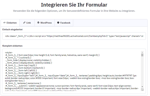 Integrieren Formular