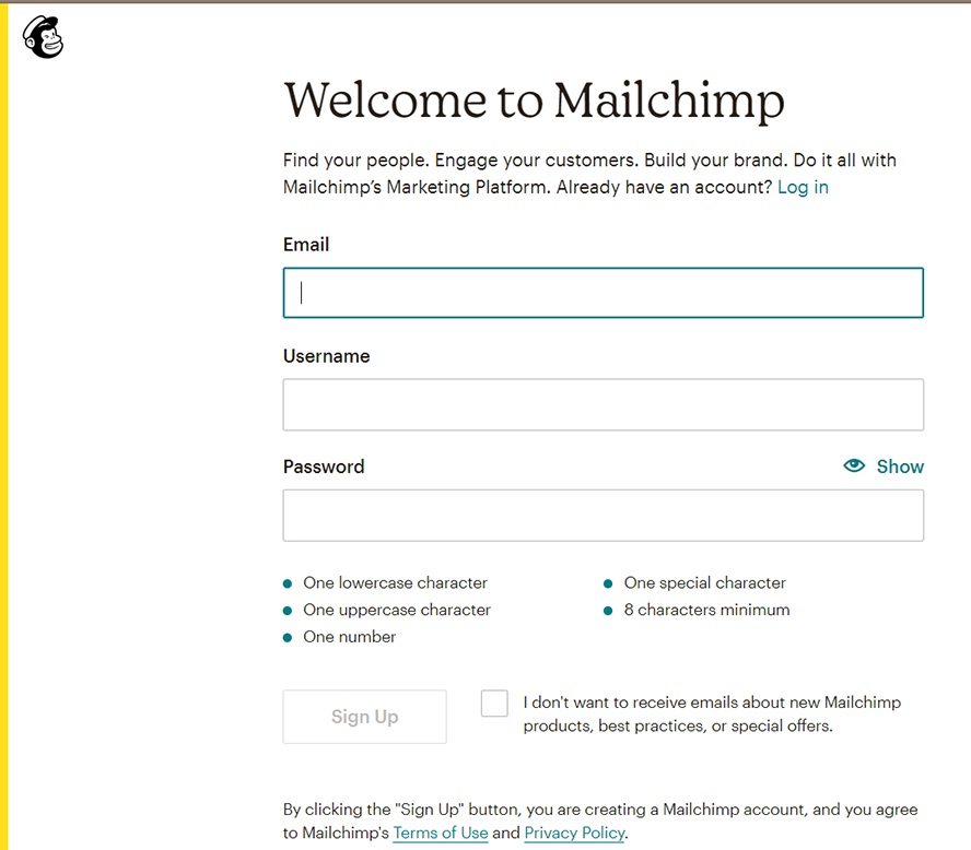 Das Anmeldeformualr von MailChimp