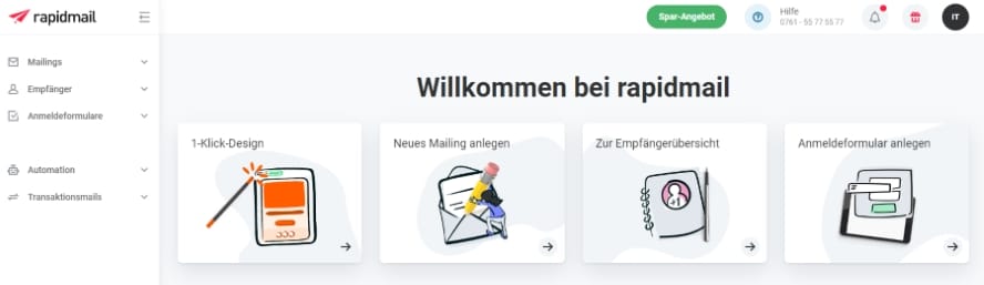 Dashboard rapidmail 3 Funktionen