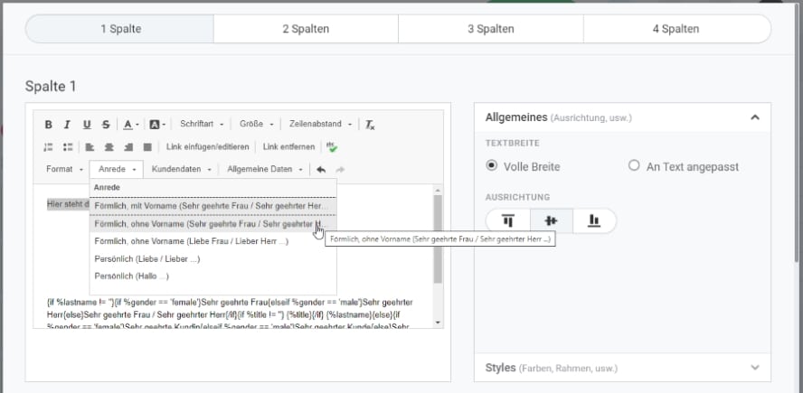 Texte bearbeiten personalisierte Anrede