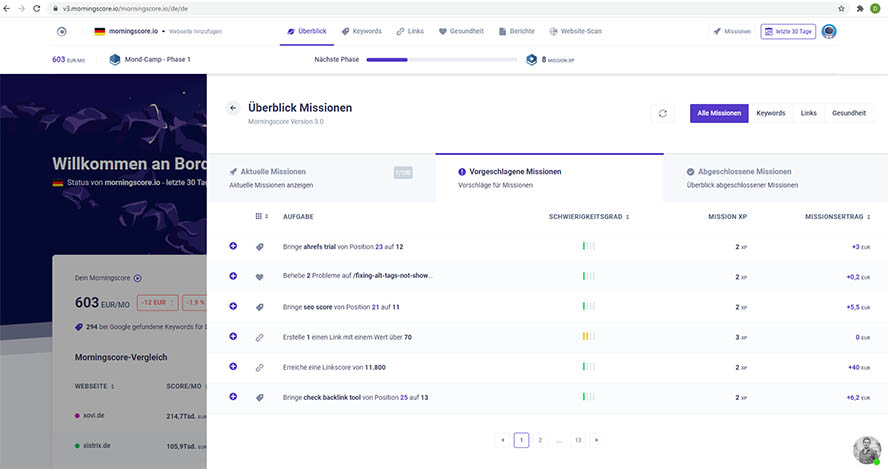 Morningscore 3.0 Missionen