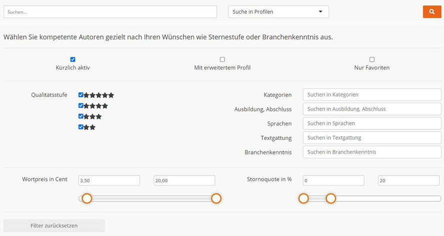 Screensho Textbroker Autorensuche