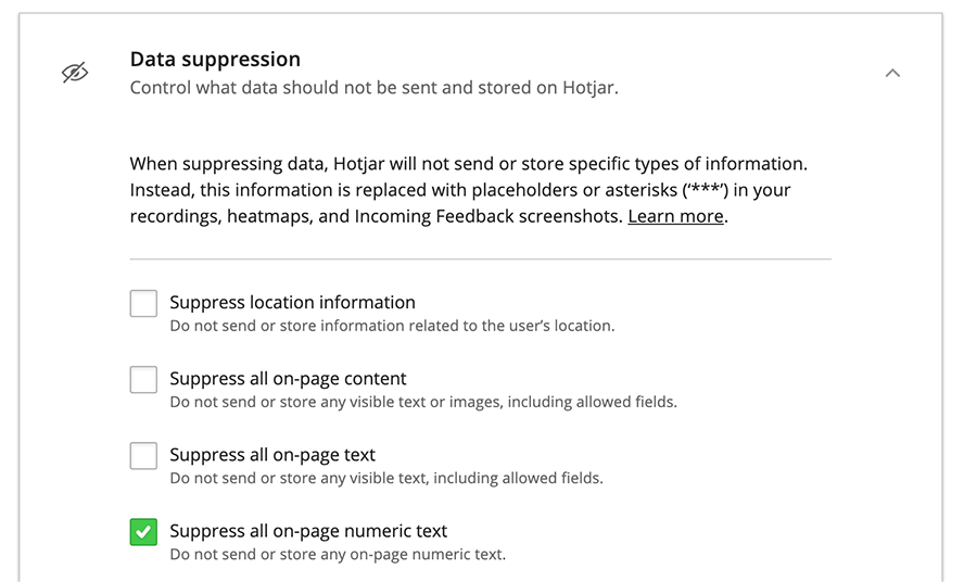 Die Data Supression bei hotjar