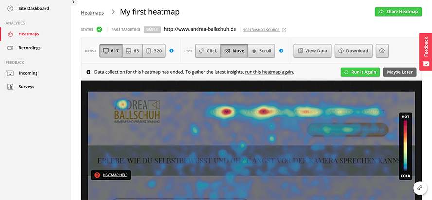 Heatmap hotjar Nachvollziehen der Mausbewegungen