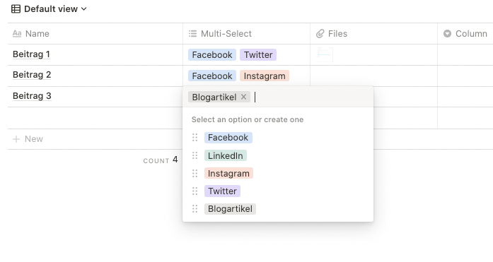 Multi Select Properties - Erstellung von Eigenschaften für Datensätze