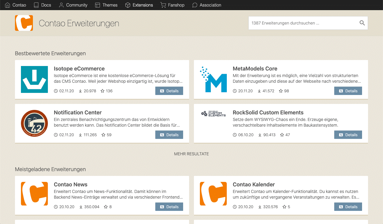 Contao Erweiterungen