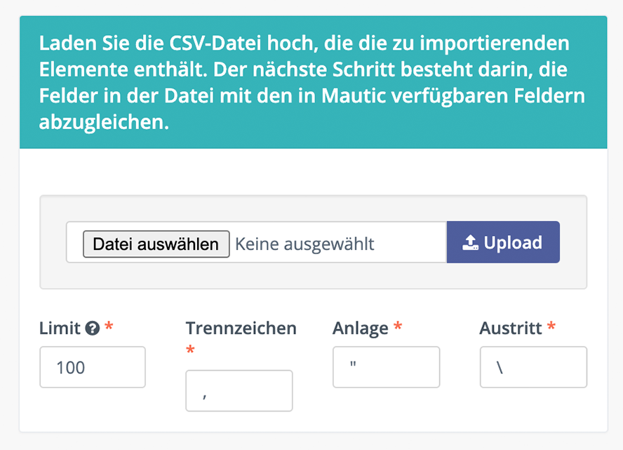 CSV-Datei hier hochladen