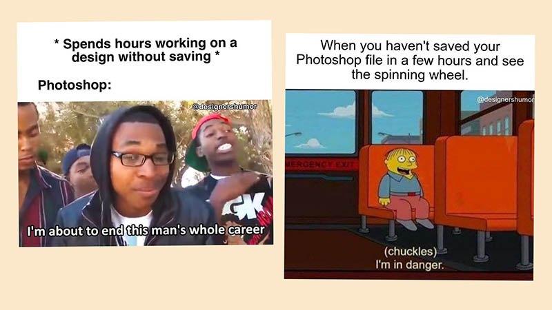 Memes zum bekannten Abstürzen von Photoshop - Quelle @designershumor auf Instagram