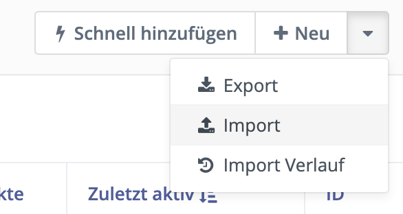Klicke Export, um Kontakte in CSV Datei zu übertragen