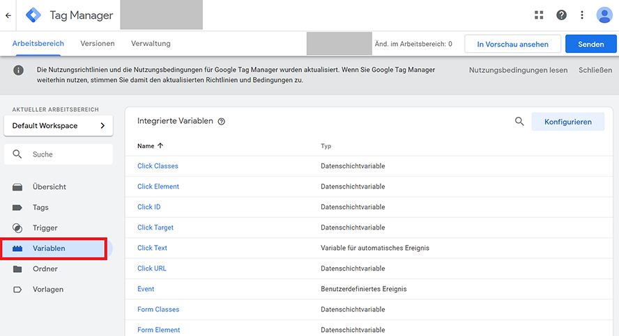 Variablen im Google Tag Manager