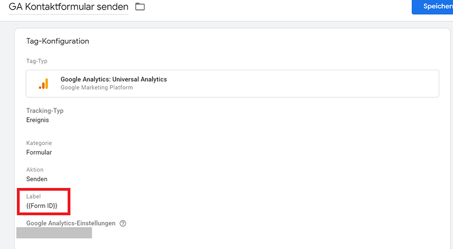 Tag-Konfiguration Kontaktformular senden