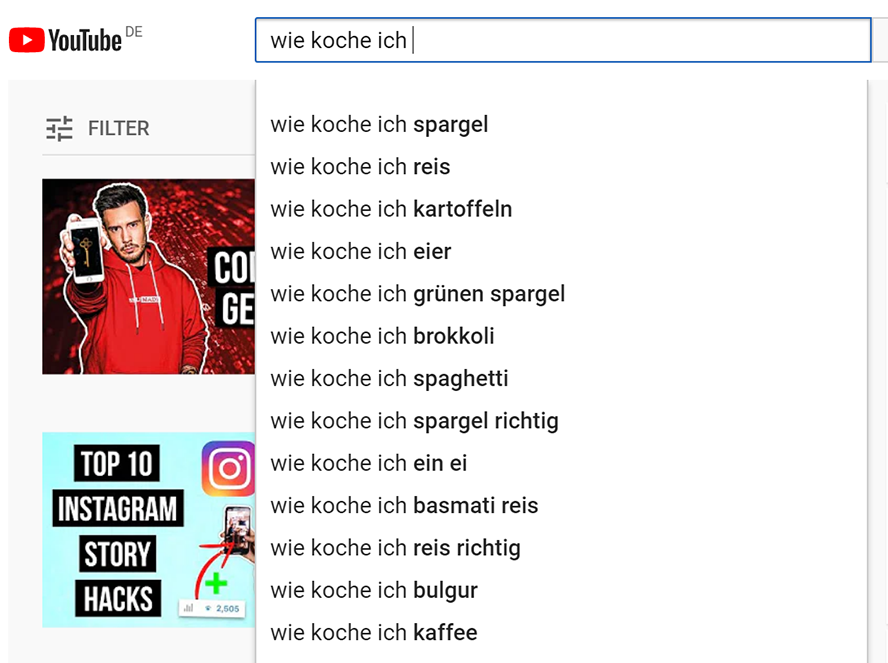 Autofill bei YouTube Suche OMT