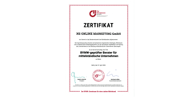 HS Online Marketing GmbH Zertifikat