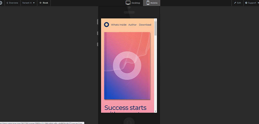 Unbounce Preview der mobilen Variante
