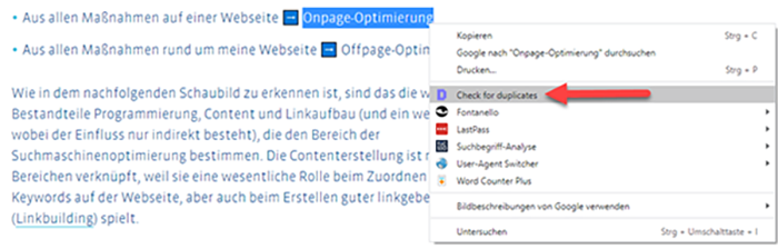 Check for duplicates nutzen um interne Verlinkungsmöglichkeiten zu finden