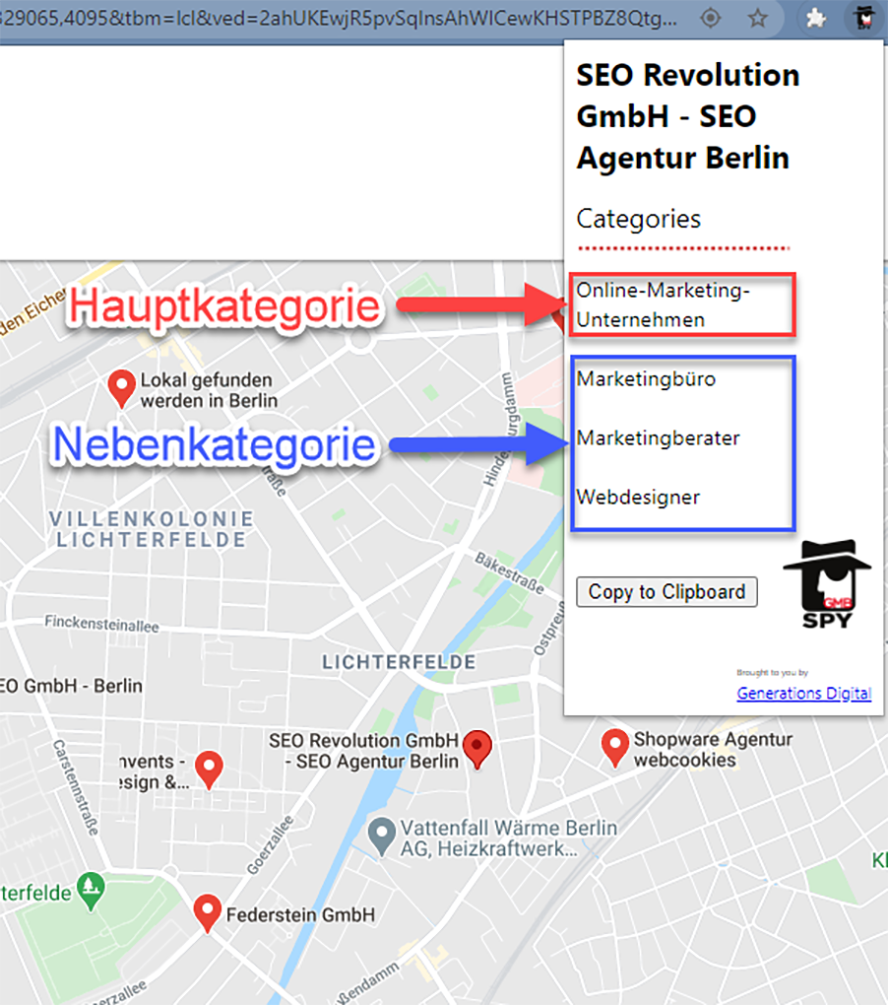 Kategorien von Google My Business Profilen einsehen mit GMBspy