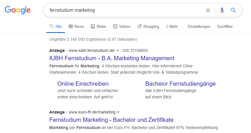 Beispiel für Google Ads in der Google-Suche