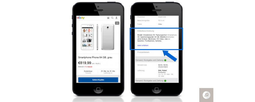 Abbildung 3: eBay generierte mobile Kurzbeschreibung - eBay.de