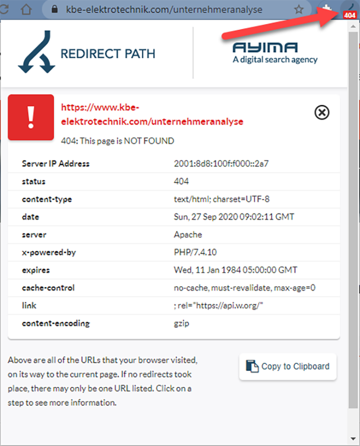 Fehlerhafte Links mit Redirect Path schnell erkennen.