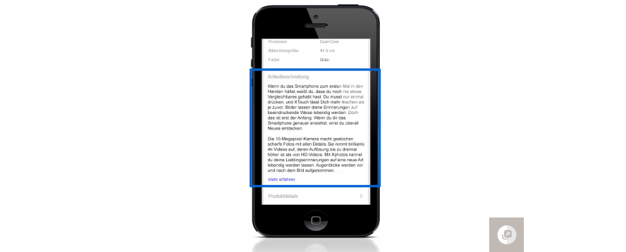 Abbildung 4: Verkäufer-definierte mobile Kurzbeschreibung – eBay.de