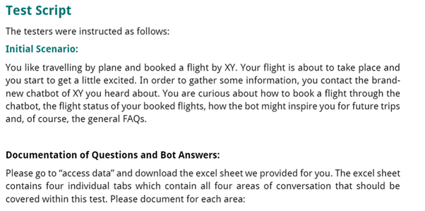 Testbirds Test-Skript für Tester eines Chatbot-Tests