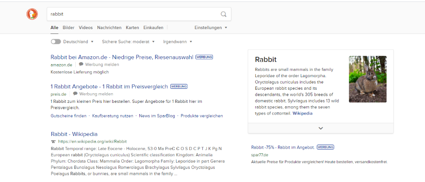 DuckDuckGo Suche Hase Keyword