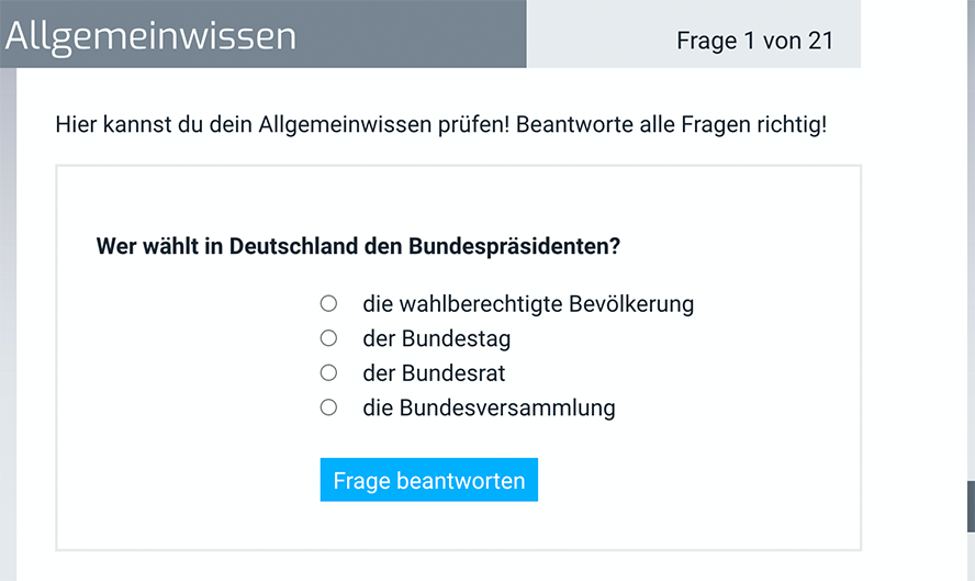 Ein Online-Tool, mit dessen Hilfe man sich auf einen Einstellungstest vorbereiten kann.