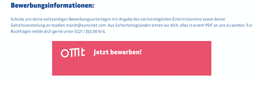 Ein Call to action vom OMT, die dazu auffordert, sich jetzt zu bewerben.