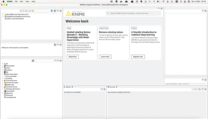 Knime Startbildschirm
