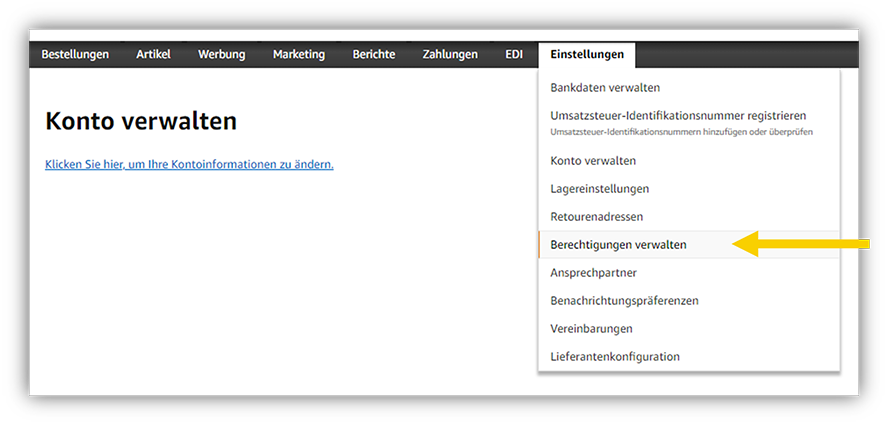 Amazon Vender Central Berechtigungen