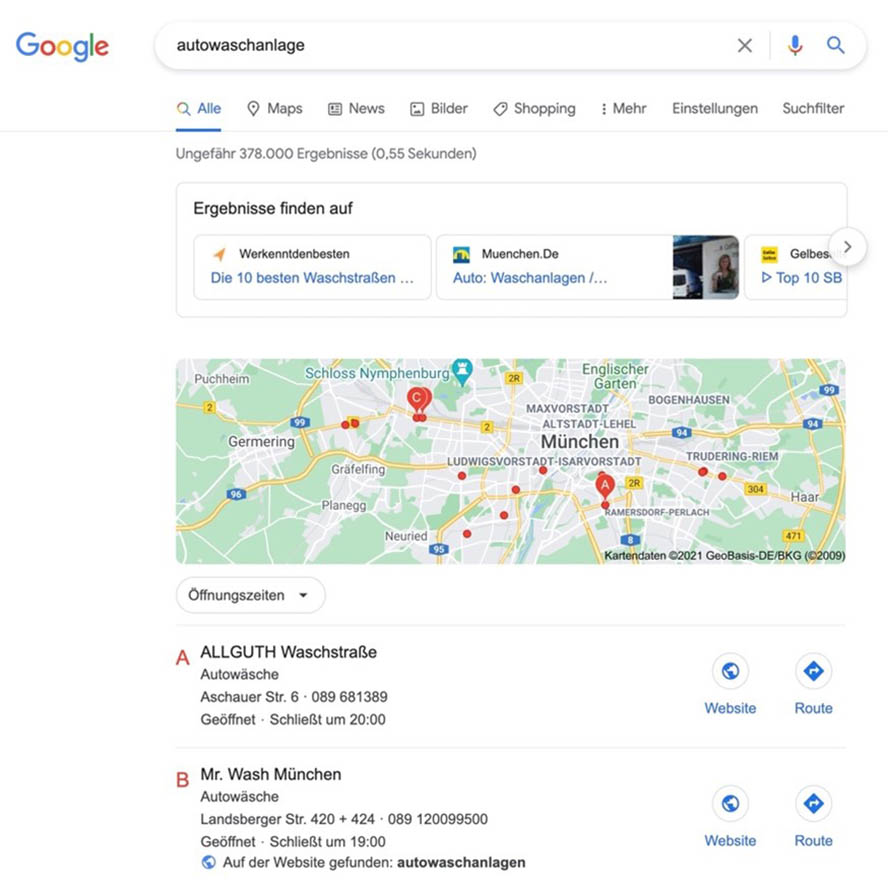 Autowaschanlage Google Local Pack