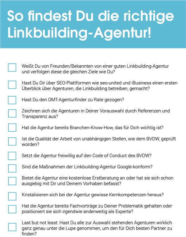 Checkliste Linkbuilding Agentur