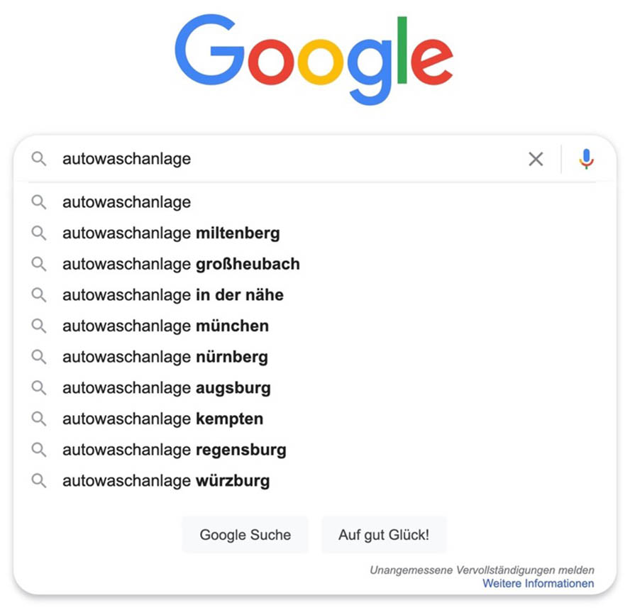 Google-Suche Autowaschanlage