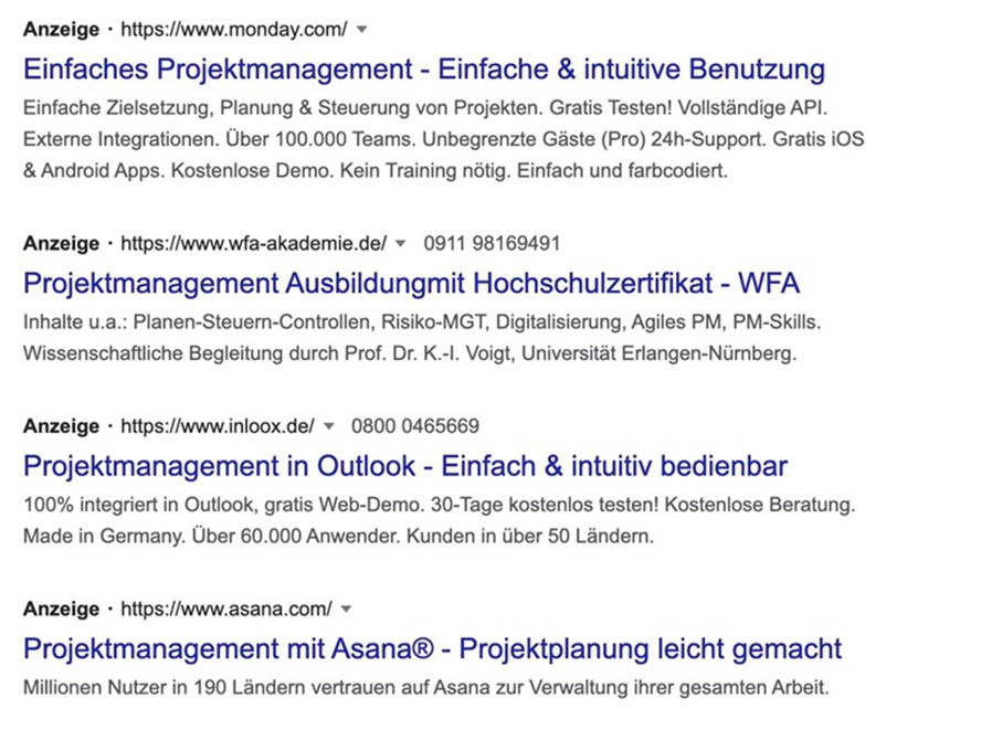 Projektmanagent Suchintention Google Ads