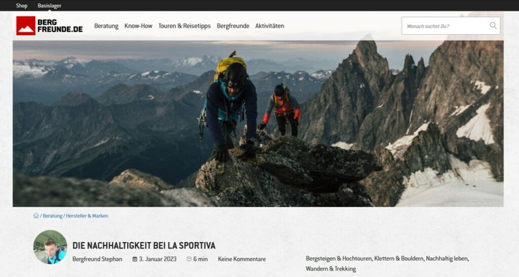 Screenshot Bergfreunde Website