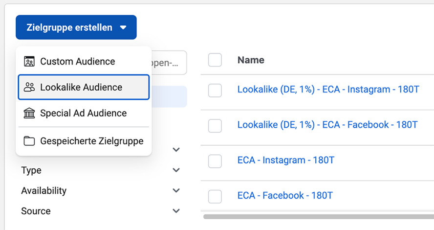 Custom Audience Facebook Werbenazeigenmanager