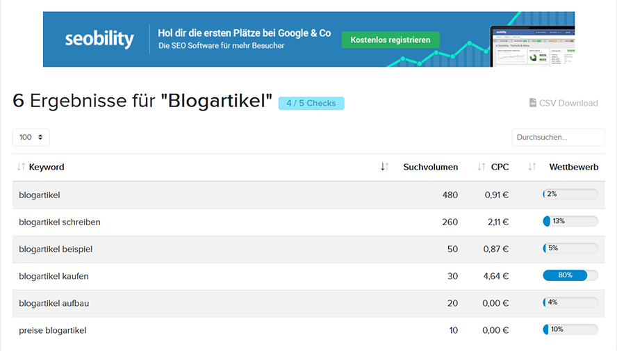 Tipp für erfolgreiche Blogartikel Keywordtools