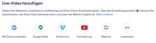 Auswahl des Dienstes für das Online-Event