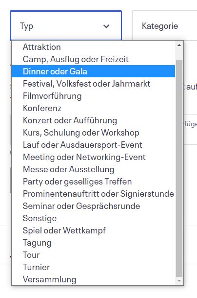 Liste der Optionen unter "Event-Typ"