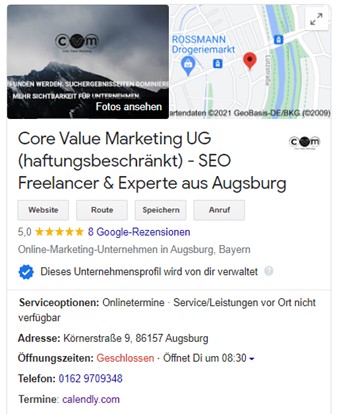 Beispiel Google My Business Eintrag