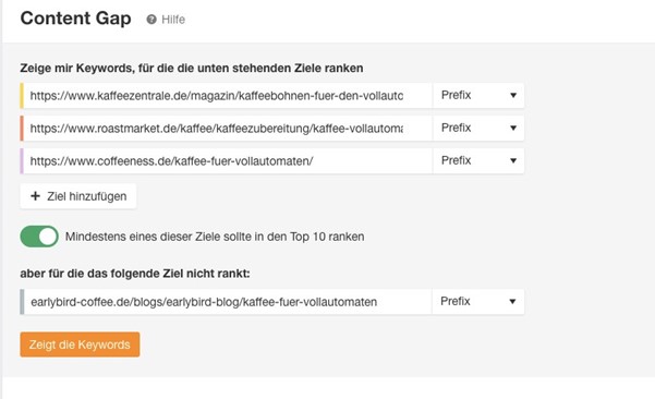 Content Gap Analyse bei ahrefs