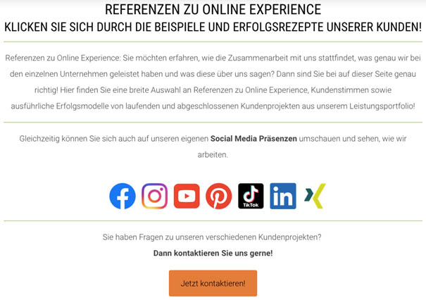 Online Experience Referenzen