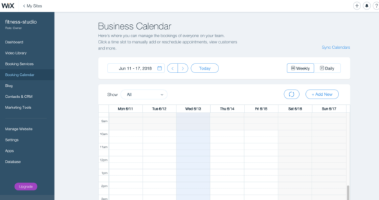 wix-bookings-calendar Benutzeroberfläche