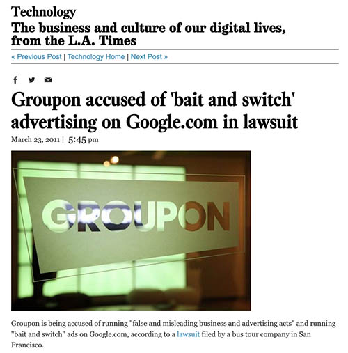 Meldung zum Gerichtsverfahren gegen Groupon in der Los Angeles Times.